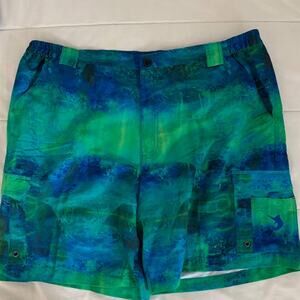 Reel Legends Fishing Green/Blue abstract print swim shorts - 2XL